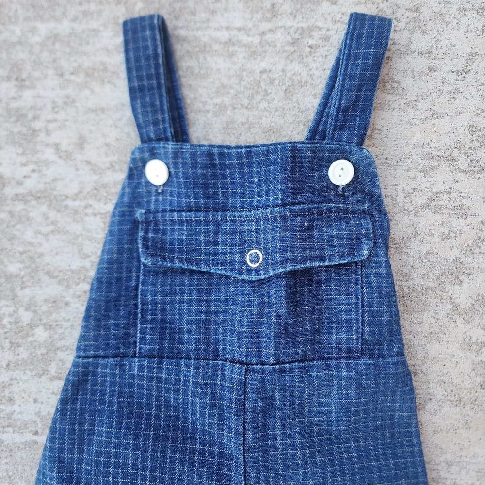 VTG Rodeo Drive Cali Baby Checkered Denim Blue Overalls, Embroided Yellow Dog,9M - Picture 4 of 8